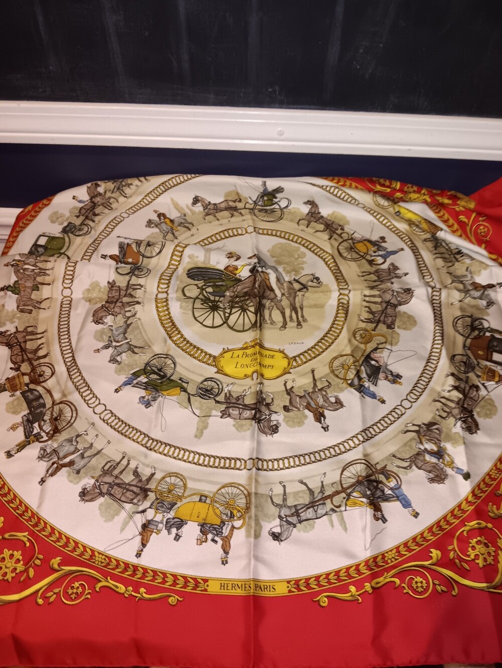 Hermes Red and Cream Carriage Print Silk Scarf